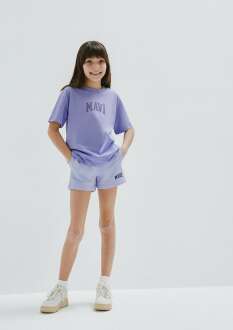 Mavi Baskılı Mor Loose Fit Çocuk Tişört 7610467-70545 