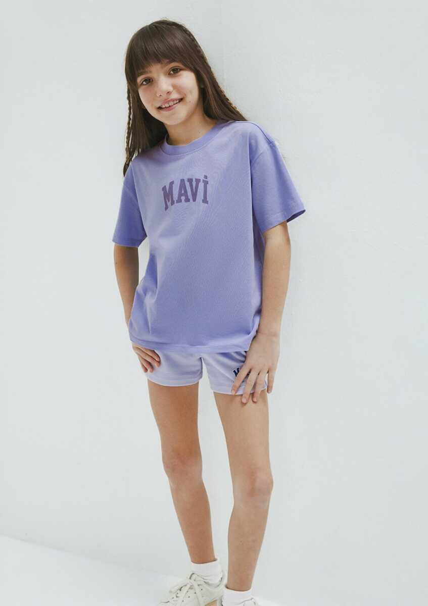 Mavi Baskılı Mor Loose Fit Çocuk Tişört 7610467-70545 (1)
