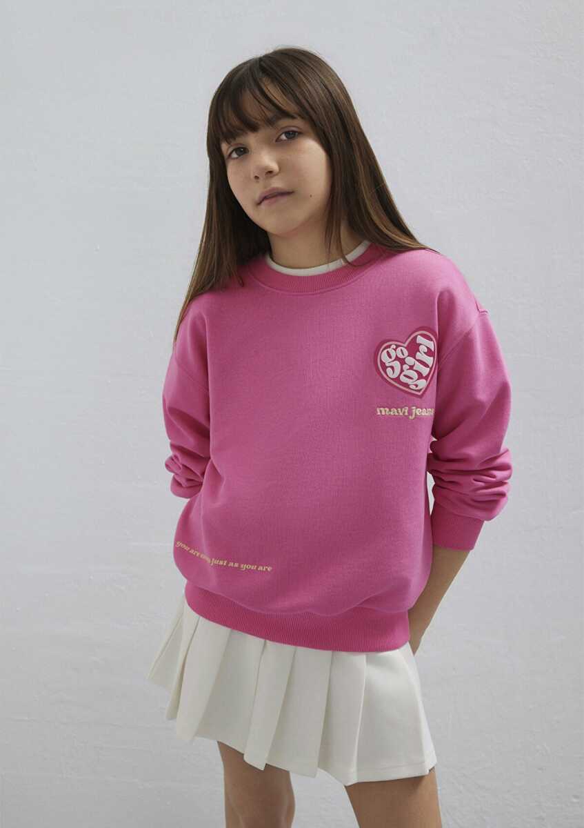 Mavi Baskılı Pembe Loose Fit Çocuk Sweatshirt 7S10171-91355 (1)