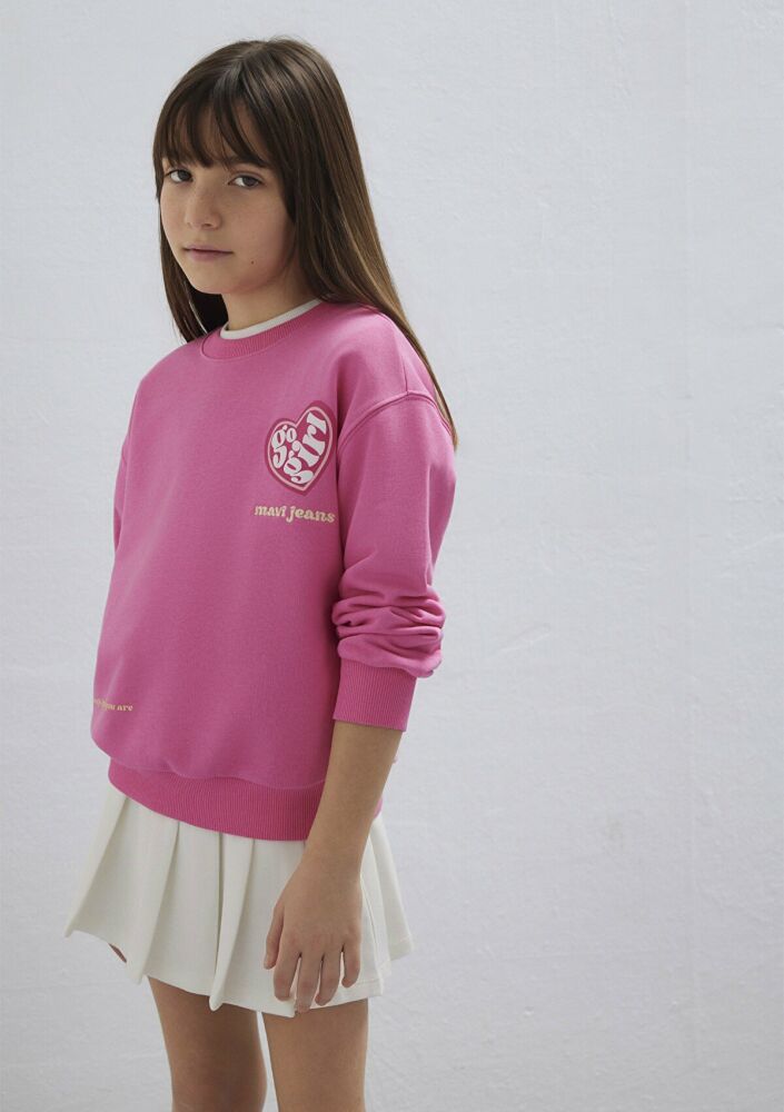 Mavi Baskılı Pembe Loose Fit Çocuk Sweatshirt 7S10171-91355