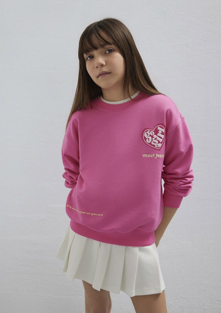 Mavi Baskılı Pembe Loose Fit Çocuk Sweatshirt 7S10171-91355 (1)