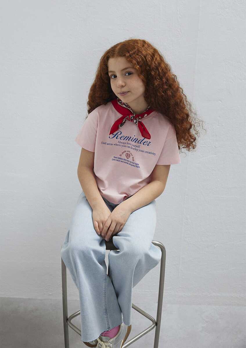 Mavi Baskılı Pembe Loose Fit Çocuk Tişört 7610398-71007 (1)