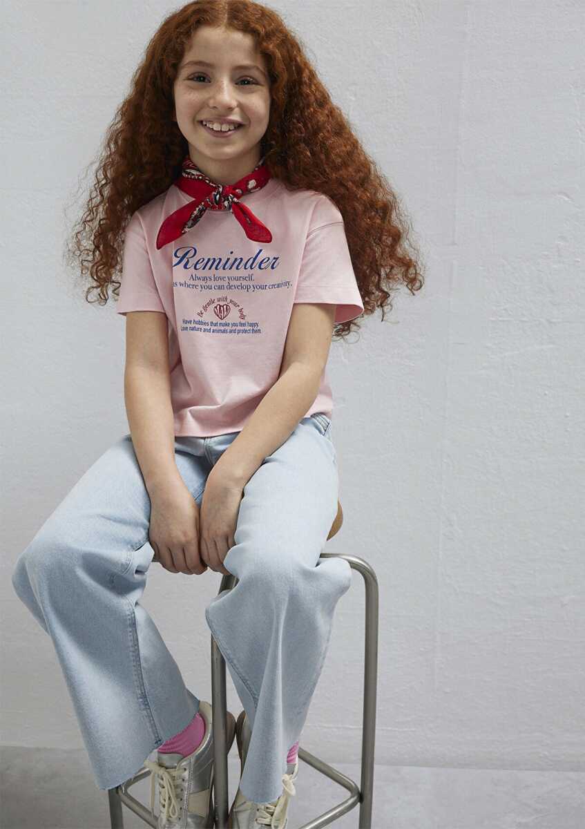 Mavi Baskılı Pembe Loose Fit Çocuk Tişört 7610398-71007