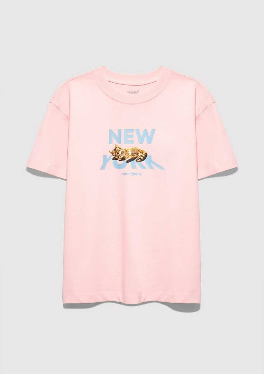 Mavi Baskılı Pembe Loose Fit Çocuk Tişört 7610402-71007 (1)