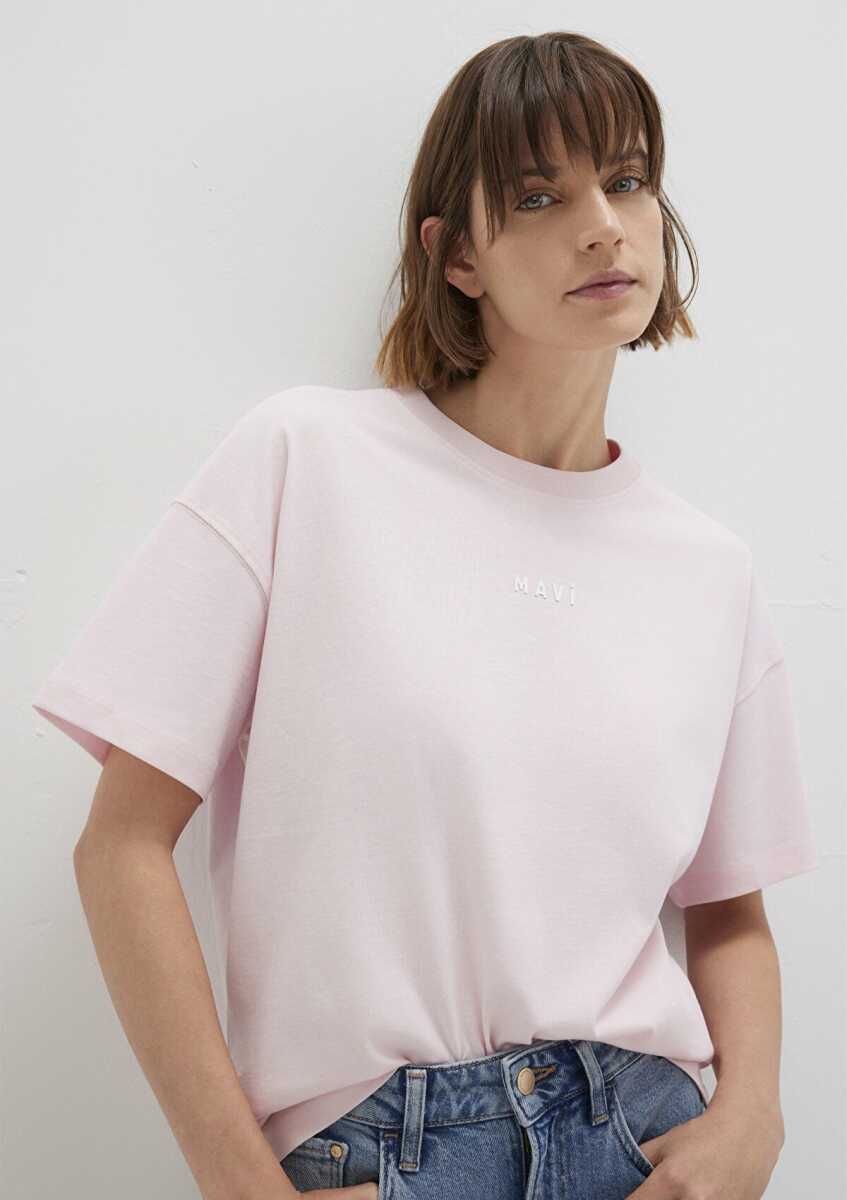 Mavi Baskılı Pembe Loose Fit Kadın Tişört 1612518-89200 - 3