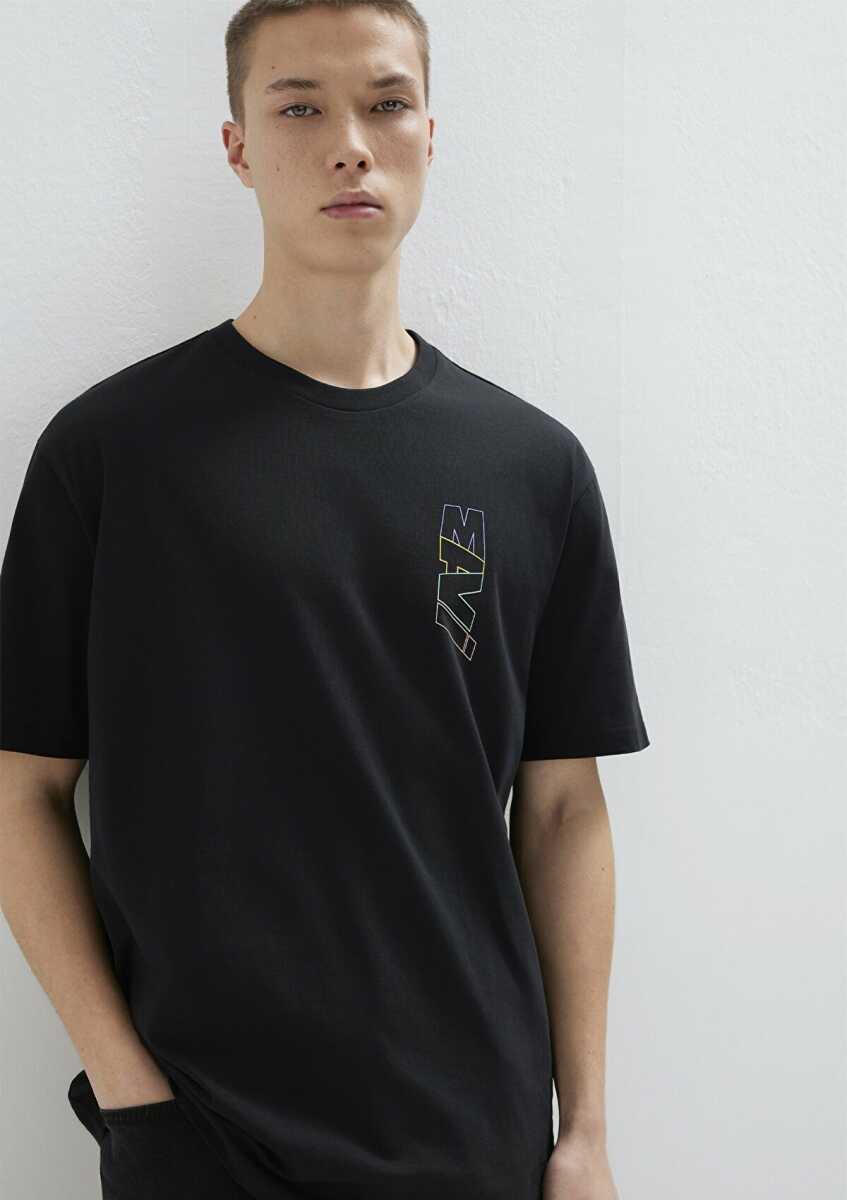 Mavi Baskılı Siyah Erkek Tişört 0612350-900 - 2