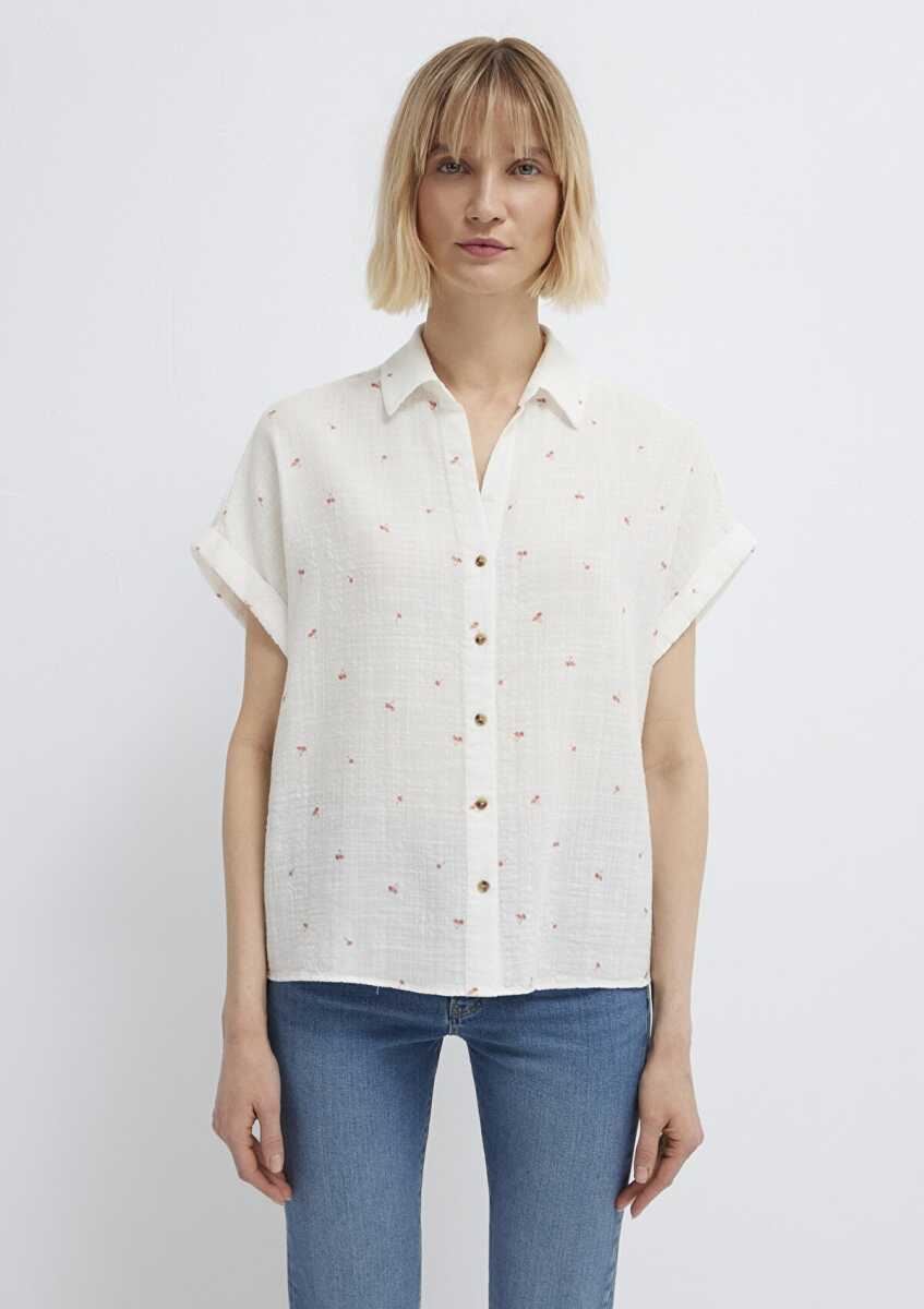 Mavi Baskılı Turuncu Loose Fit Kadın Gömlek 1211445-91495 - 4