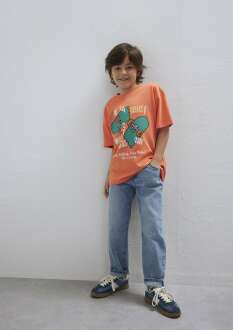 Mavi Baskılı Turuncu Oversize Çocuk Tişört 6610448-71268