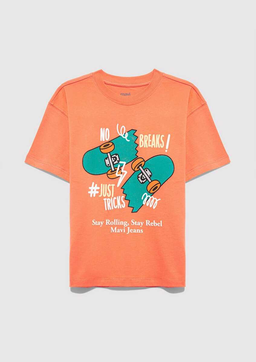 Mavi Baskılı Turuncu Oversize Çocuk Tişört 6610448-71268 (1)
