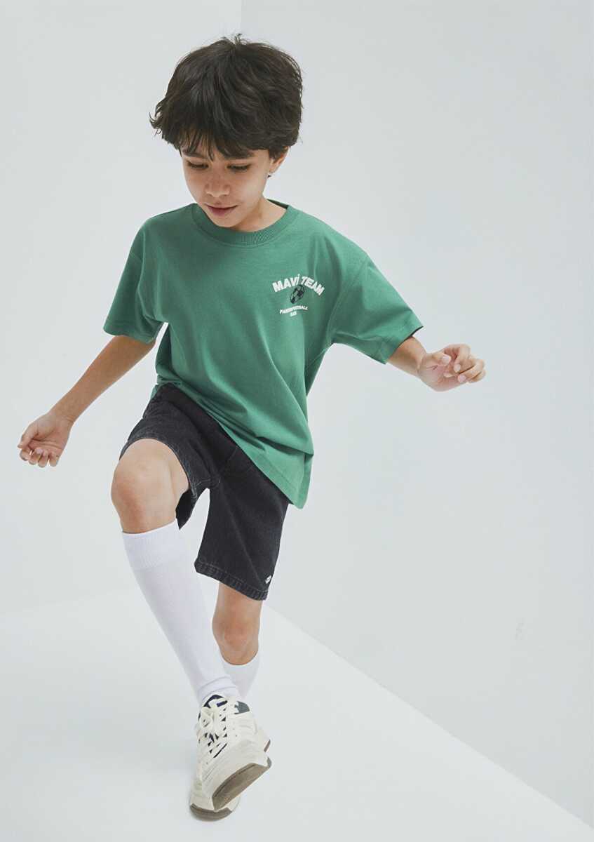 Mavi Baskılı Yeşil Loose Fit Çocuk Tişört 6610414-71697 - 1