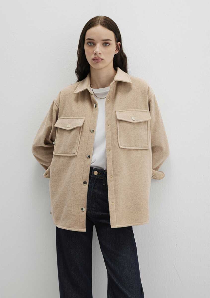 Mavi Bej Loose Fit Kadın Gömlek 1211281-80084 - Mavi