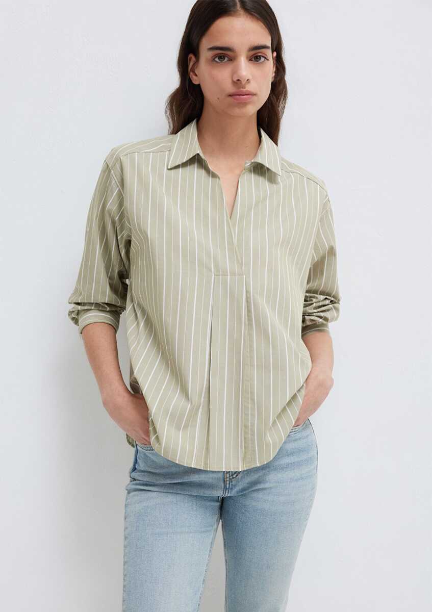Mavi Beyaz Çizgili Loose Fit Kadın Yeşil Bluz 1211226-88069