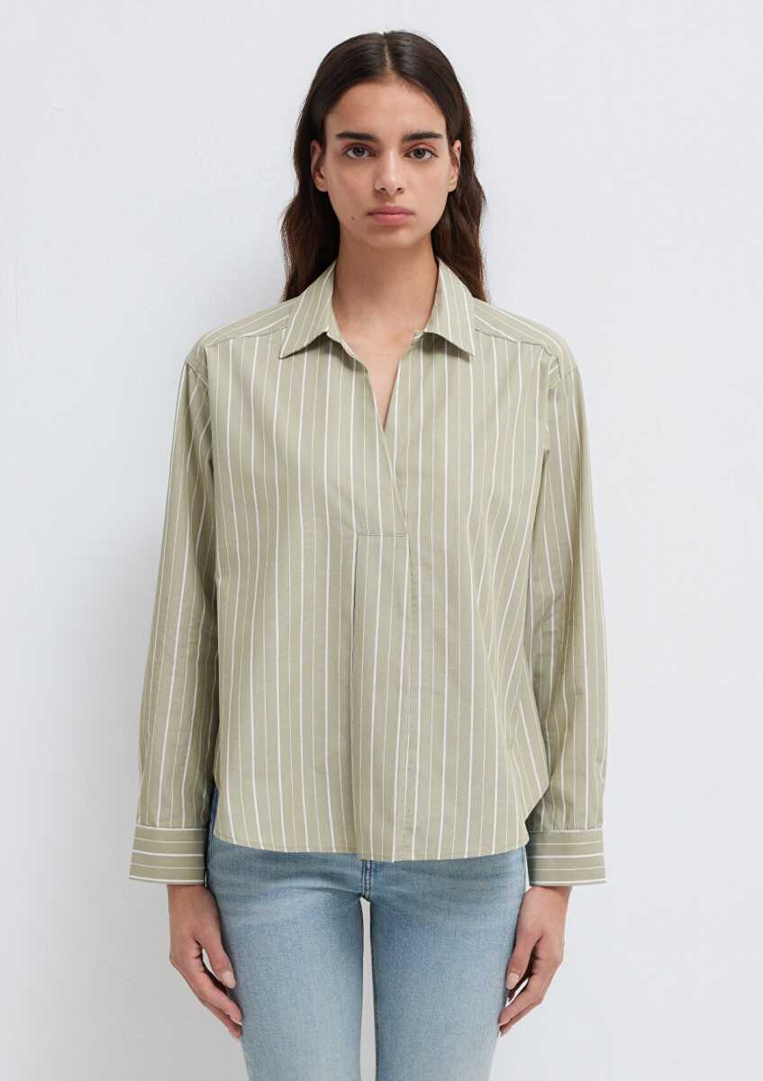 Mavi Beyaz Çizgili Loose Fit Kadın Yeşil Bluz 1211226-88069 (1)