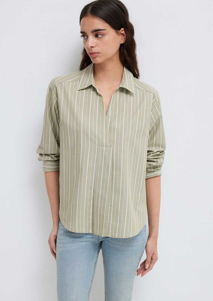 Mavi Beyaz Çizgili Loose Fit Kadın Yeşil Bluz 1211226-88069 - 3