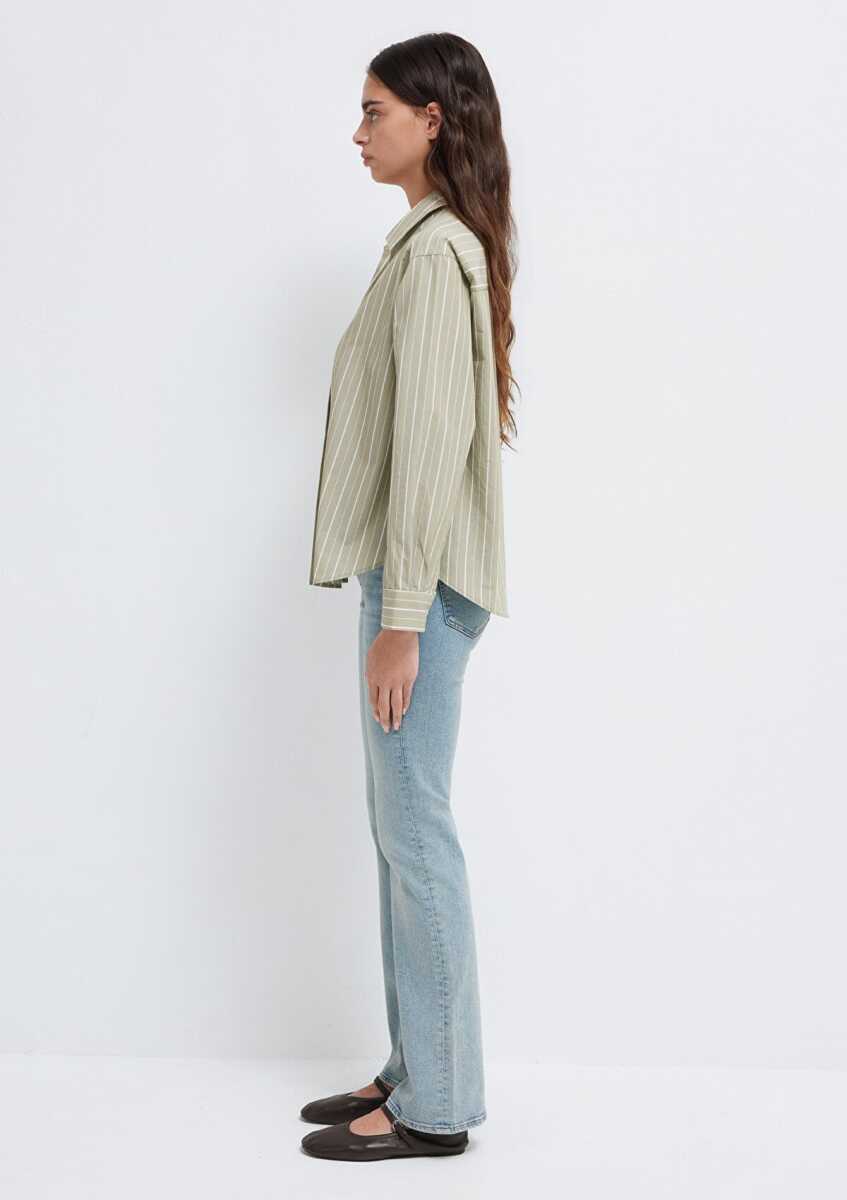 Mavi Beyaz Çizgili Loose Fit Kadın Yeşil Bluz 1211226-88069 - 4