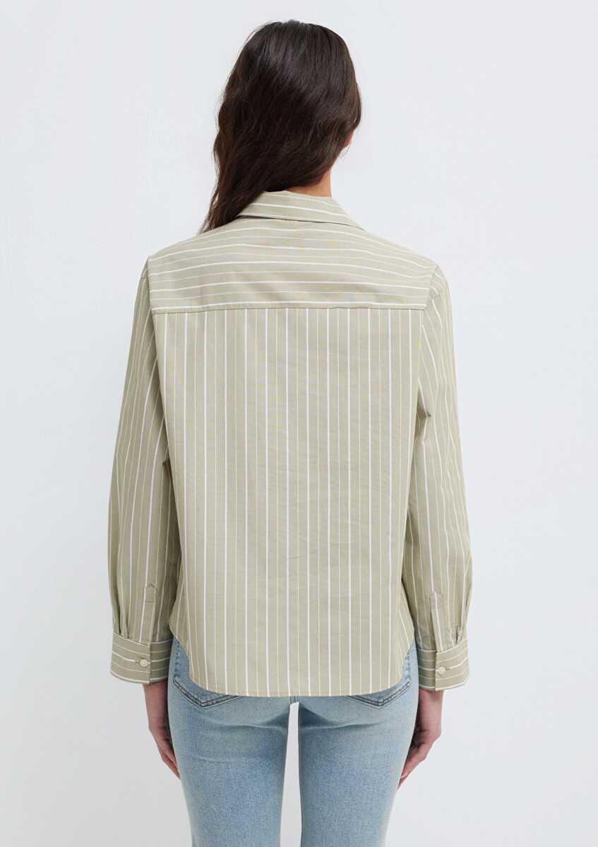 Mavi Beyaz Çizgili Loose Fit Kadın Yeşil Bluz 1211226-88069 - 5