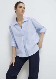 Mavi Beyaz Çizgili Mavi Loose Fit Kadın Bluz 1211226-84035