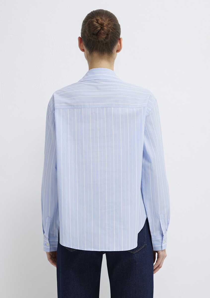 Mavi Beyaz Çizgili Mavi Loose Fit Kadın Bluz 1211226-84035 - 5