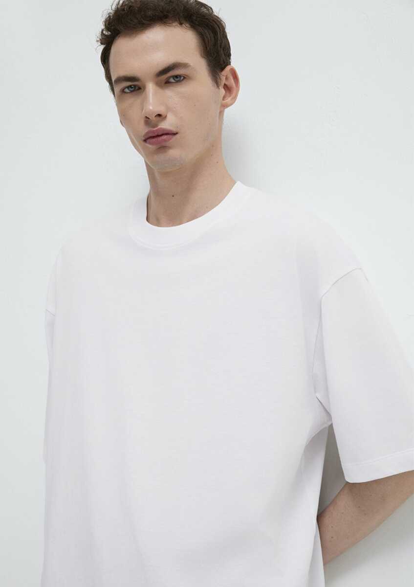 Mavi Bisiklet Yaka Beyaz Basic Oversize Erkek Tişört 0613113-620