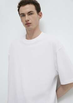 Mavi Bisiklet Yaka Beyaz Basic Oversize Erkek Tişört 0613113-620 