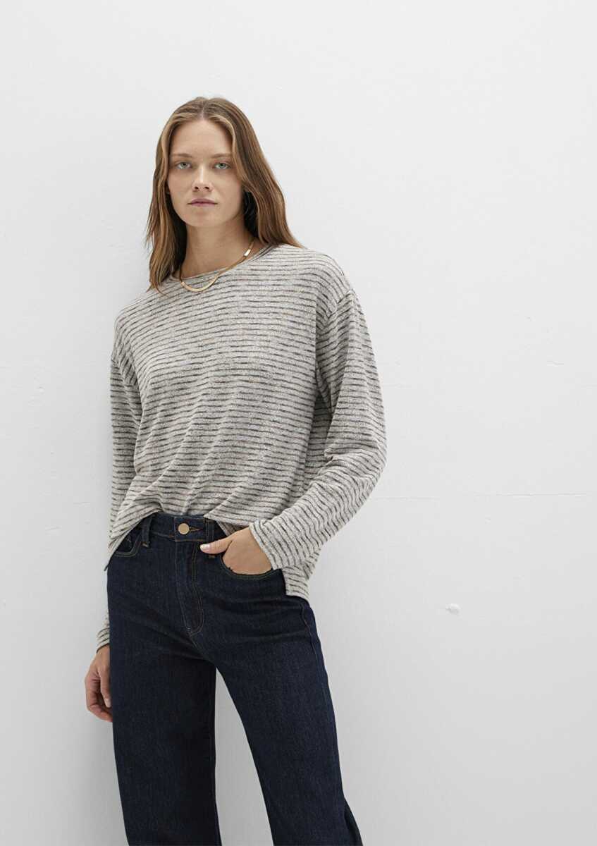 Mavi Bisiklet Yaka Çizgili Gri Regular Fit Kadın Sweat 1613600-91236 - Mavi