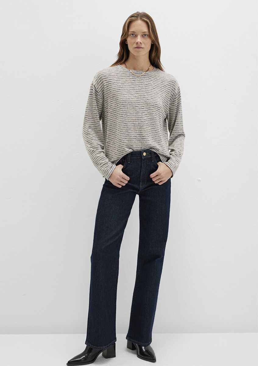 Mavi Bisiklet Yaka Çizgili Gri Regular Fit Kadın Sweat 1613600-91236 - Mavi (1)