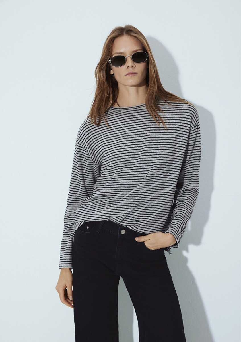 Mavi Bisiklet Yaka Çizgili Regular Fit Kadın Sweat 1613600-85407 - Mavi