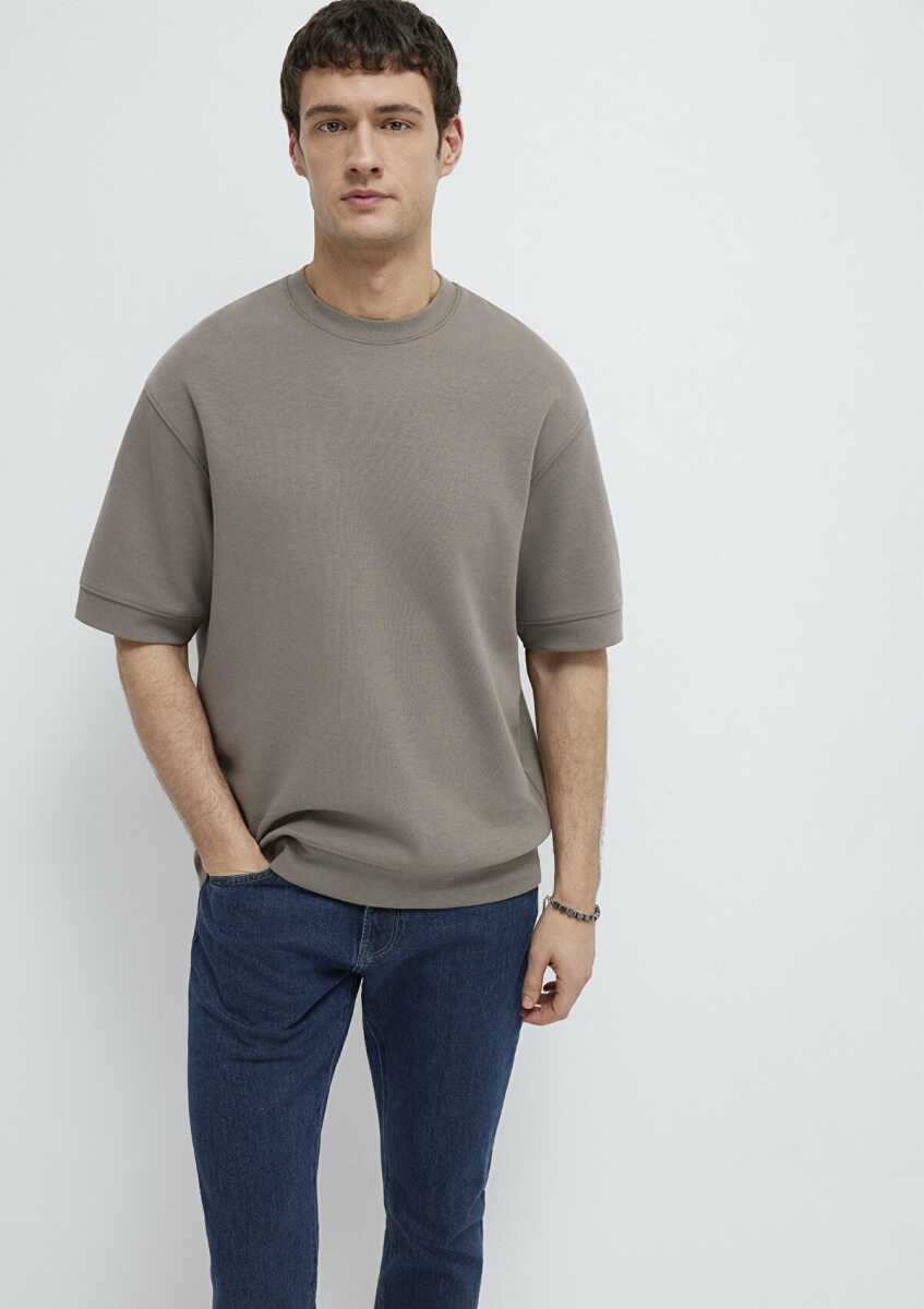 Mavi Bisiklet Yaka Kahverengi Loose Fit Erkek Tişört 0611614-87875