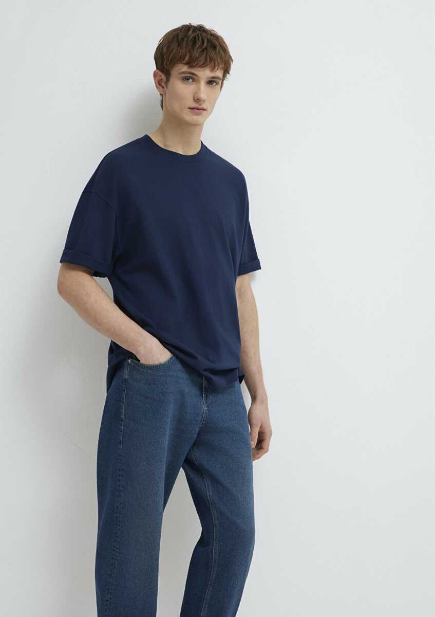 Mavi Bisiklet Yaka Lacivert Basic Oversize Erkek Tişört0613113-82318 - Mavi (1)