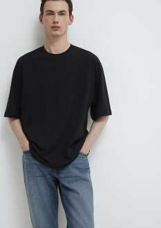 Mavi Bisiklet Yaka Siyah Basic Oversize Erkek Tişört 0613113-900 