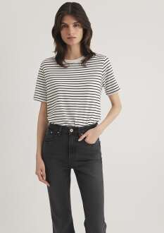 Mavi Bisiklet Yaka Siyah Çizgili Kadın Tişört 1611653-85143 