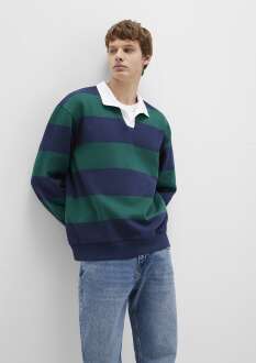 Mavi Blok Renkli Loose Fit Bisiklet Yaka Erkek  Sweat 0S10491-70497 