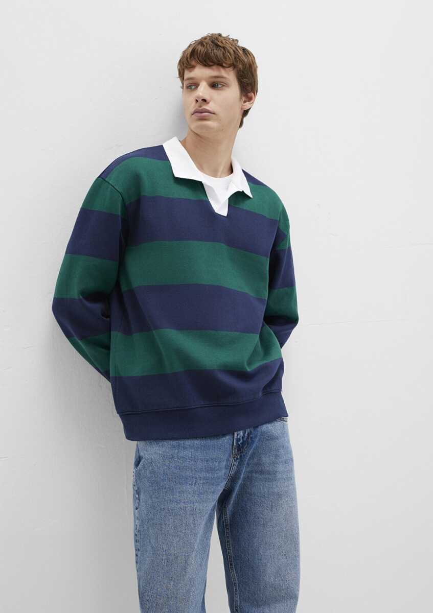 Mavi Blok Renkli Loose Fit Bisiklet Yaka Erkek Sweat 0S10491-70497 - 1