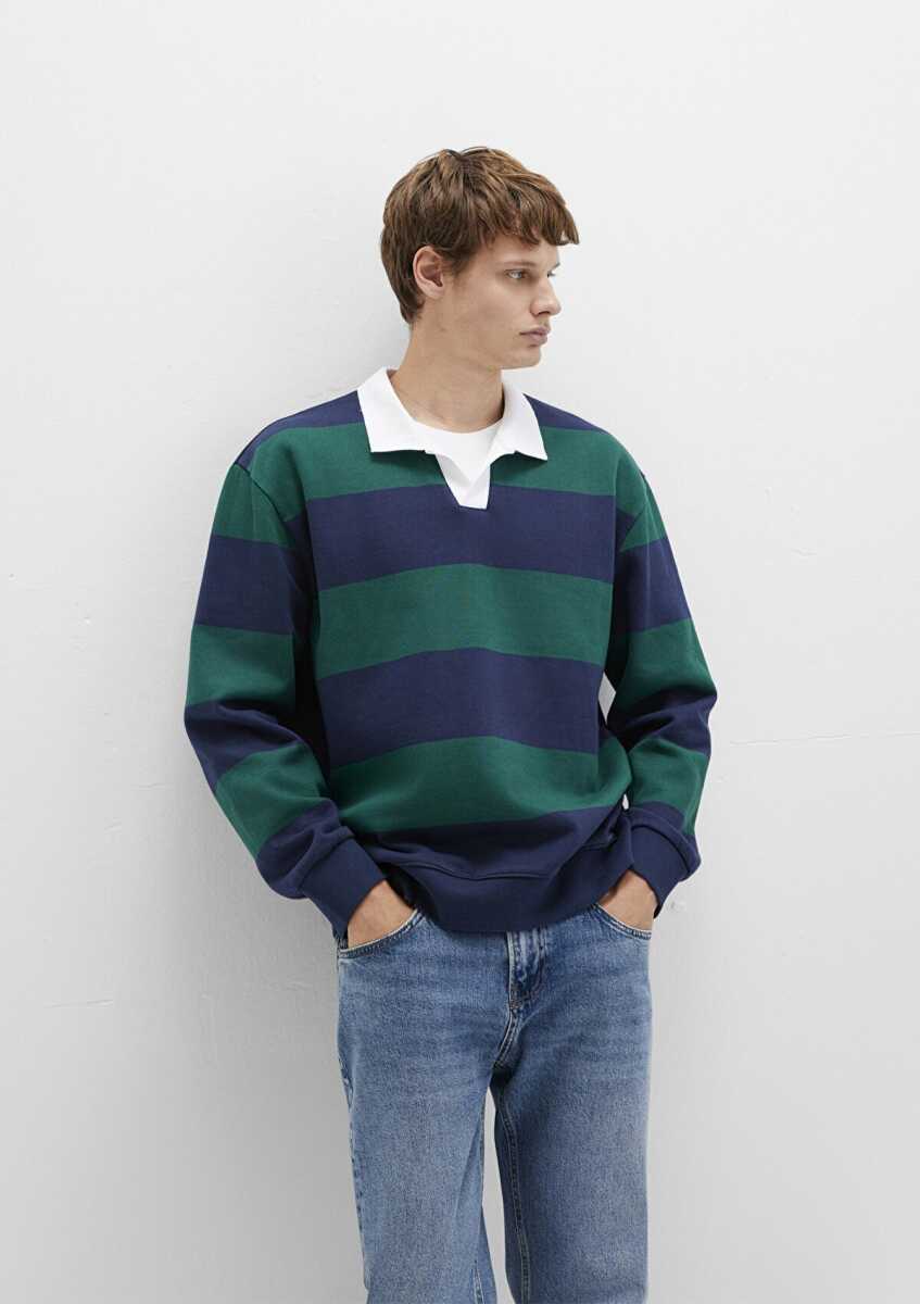 Mavi Blok Renkli Loose Fit Bisiklet Yaka Erkek Sweat 0S10491-70497 - 3