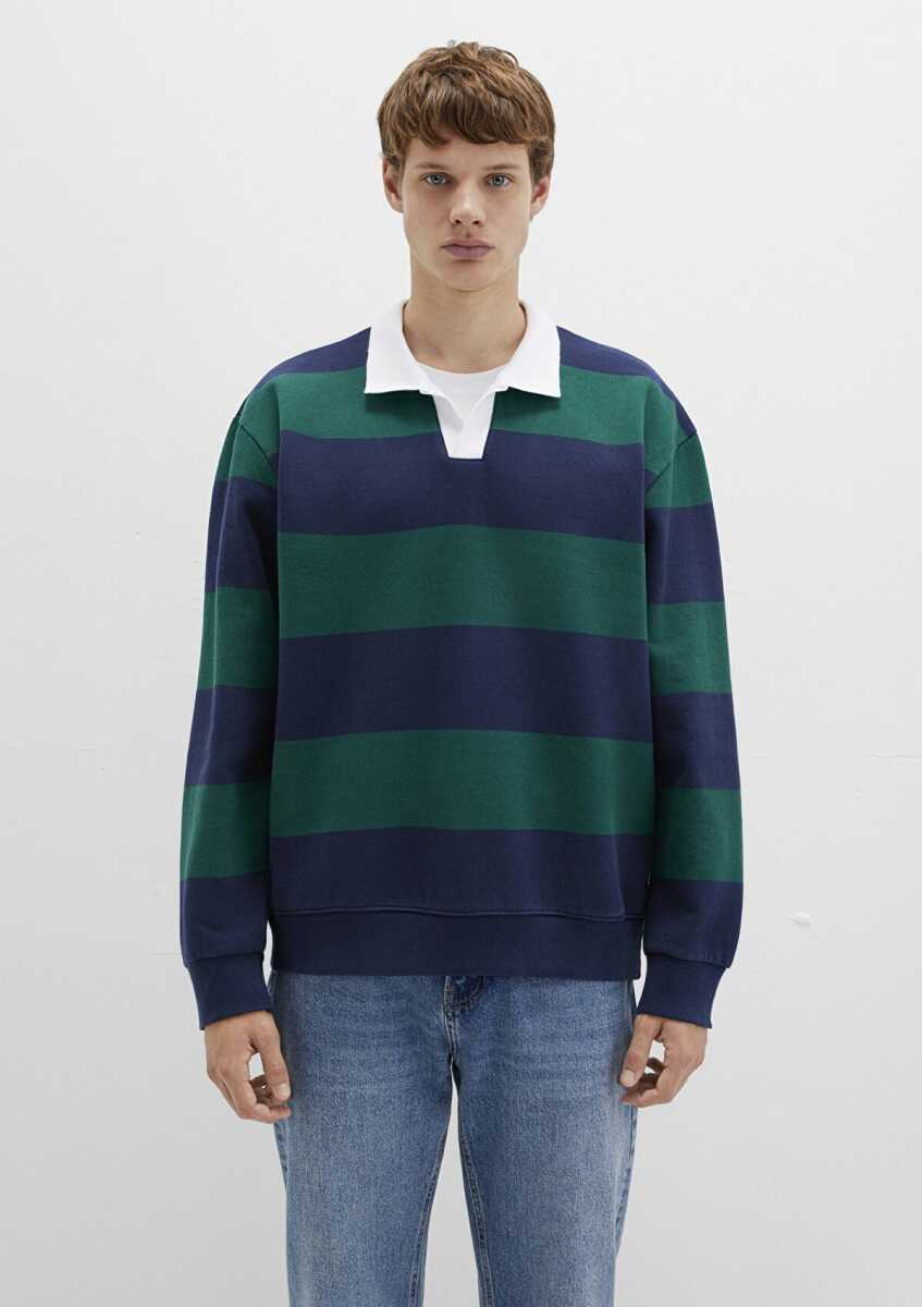 Mavi Blok Renkli Loose Fit Bisiklet Yaka Erkek Sweat 0S10491-70497 - 4