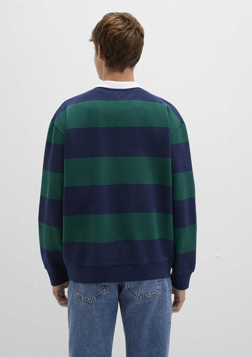 Mavi Blok Renkli Loose Fit Bisiklet Yaka Erkek Sweat 0S10491-70497 - 5