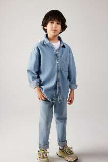 Mavi Bob 90 lar İndigo Mavisi Çocuk Jean Gömlek 6210000-86709 