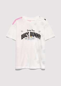 Mavi Bugs Bunny Baskılı Ekru Loose Fit Çocuk Tişört 7610454-70057 