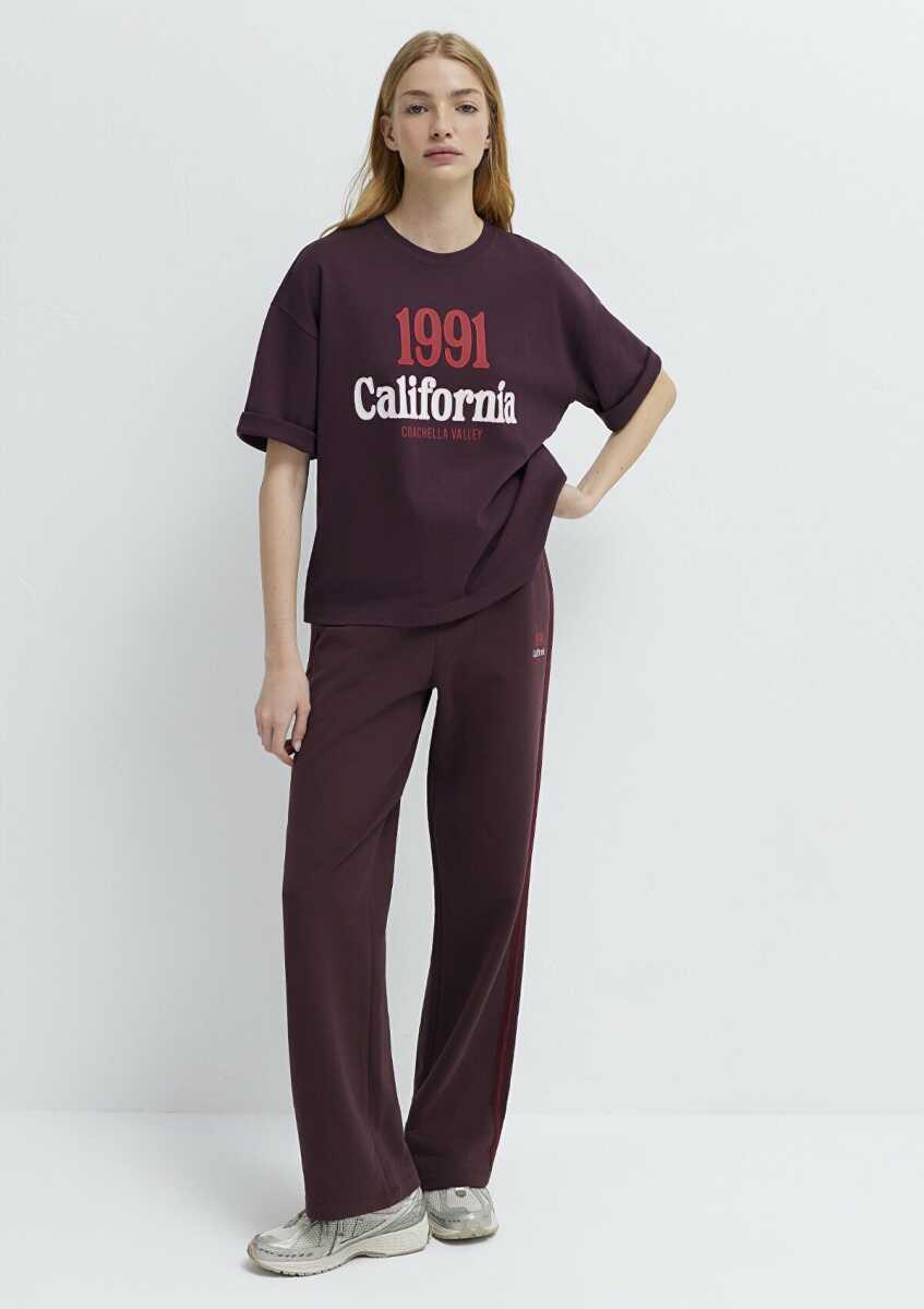 Mavi California Baskılı Bordo Loose Fit Kadın Tişört 1613913-70223 - 1