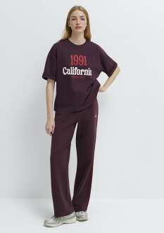 Mavi California Baskılı Bordo Loose Fit Kadın Tişört 1613913-70223