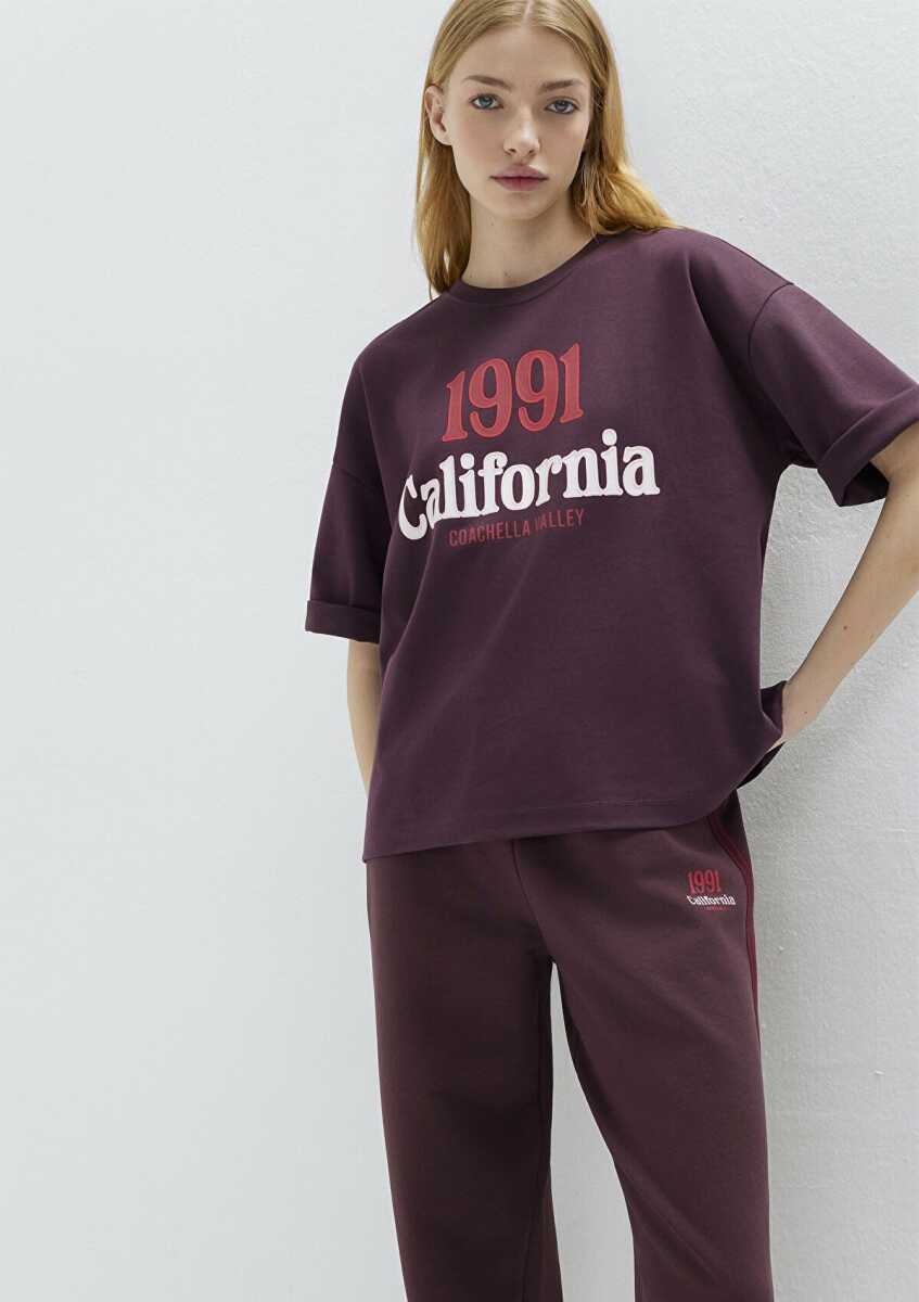 Mavi California Baskılı Bordo Loose Fit Kadın Tişört 1613913-70223 - 3