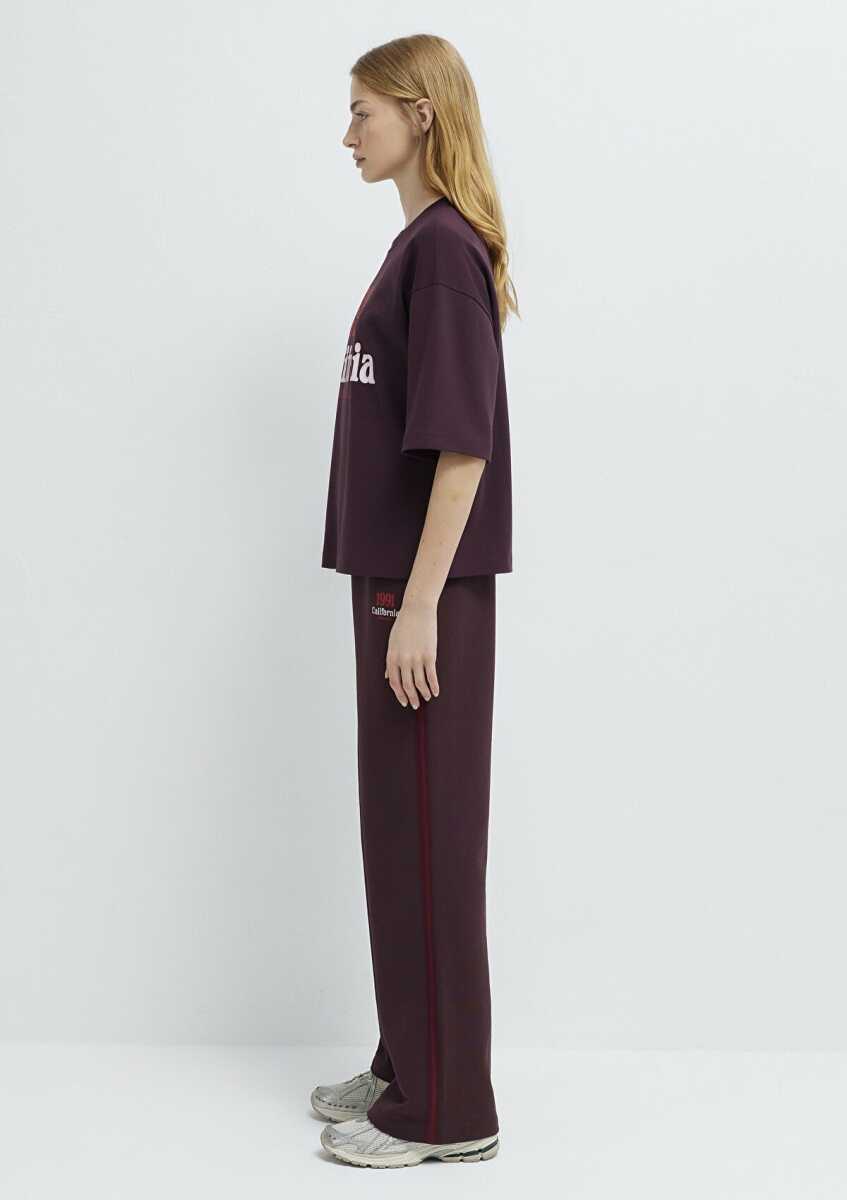 Mavi California Baskılı Bordo Loose Fit Kadın Tişört 1613913-70223 - 5