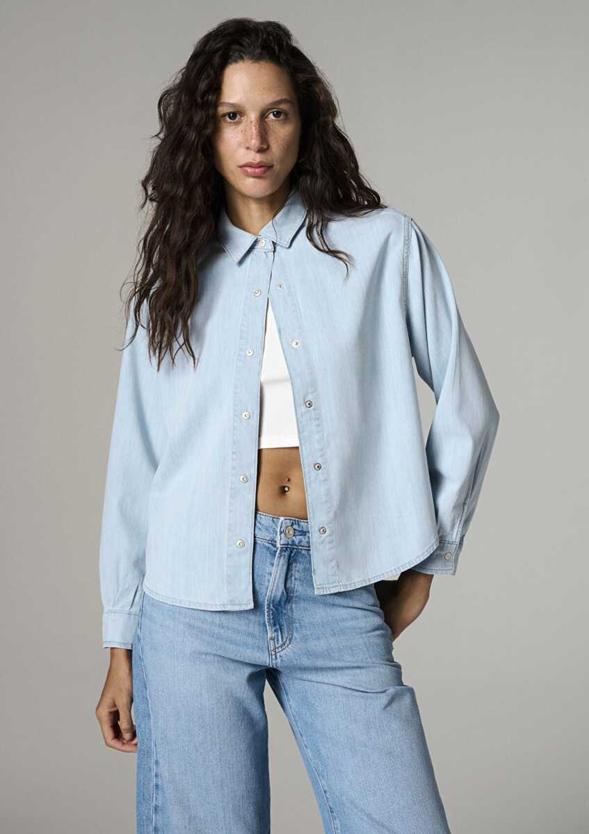 Mavi Carlıa Bleached Classın Denim Kadın Jean Gömlek 1210924-A1586