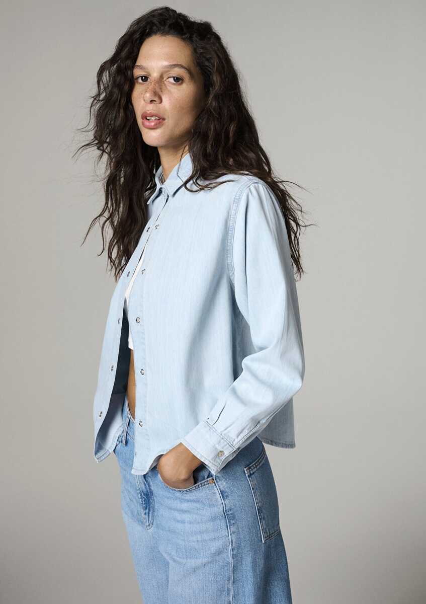 Mavi Carlıa Bleached Classın Denim Kadın Jean Gömlek 1210924-A1586 (1)