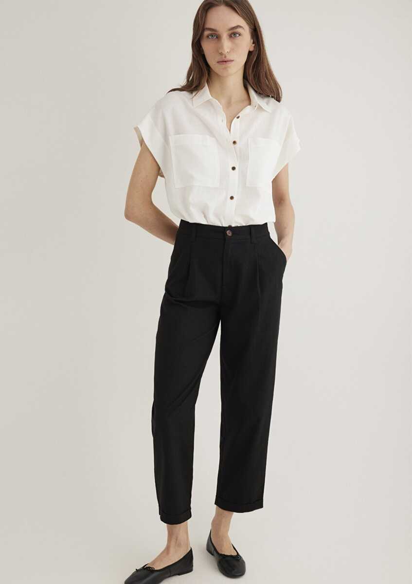 Mavi Cep Detaylı Ekru Loose Fit Kadın Gömlek 1211090-70057 (1)