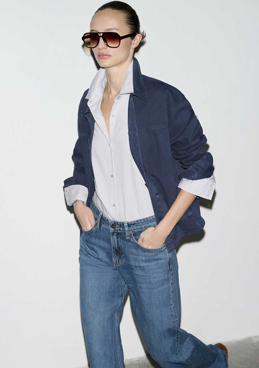 Mavi Cep Detaylı Lacivert Kadın  Gömlek 1211424-70487