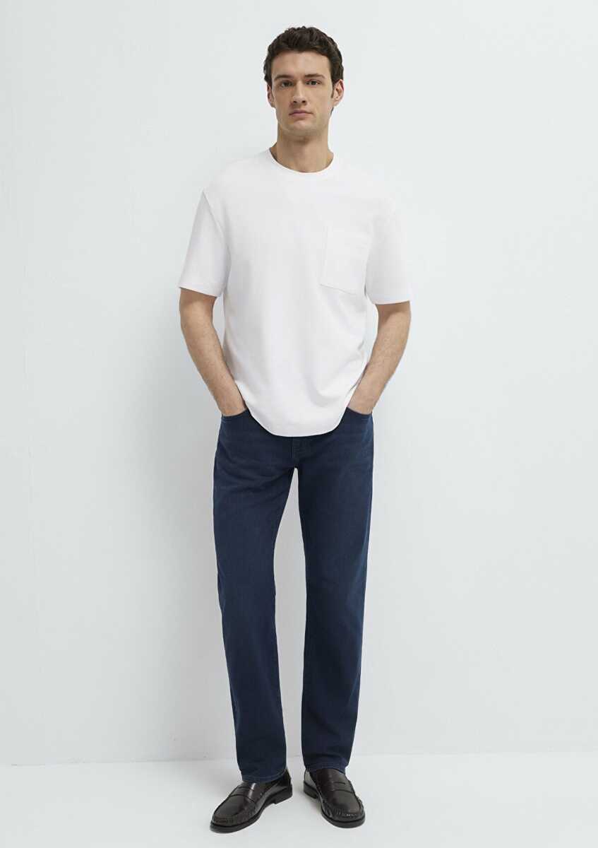 Mavi Cepli Beyaz Basic Loose Fit Erkek Tişört 0613339-620