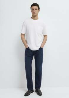 Mavi Cepli Beyaz Basic Loose Fit Erkek Tişört 0613339-620 