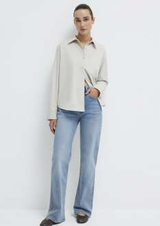 Mavi Cepli Gri Loose Fit Kadın Gömlek 1211385-80618 