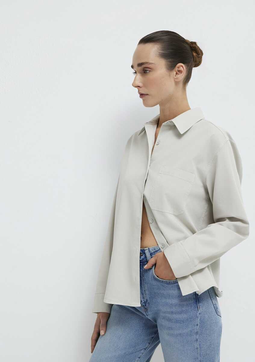Mavi Cepli Gri Loose Fit Kadın Gömlek 1211385-80618 - 2